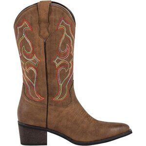 Women's Brown Snip Toe Western Cowgirl Mid Calf Stylish Classic Beautiful Boots